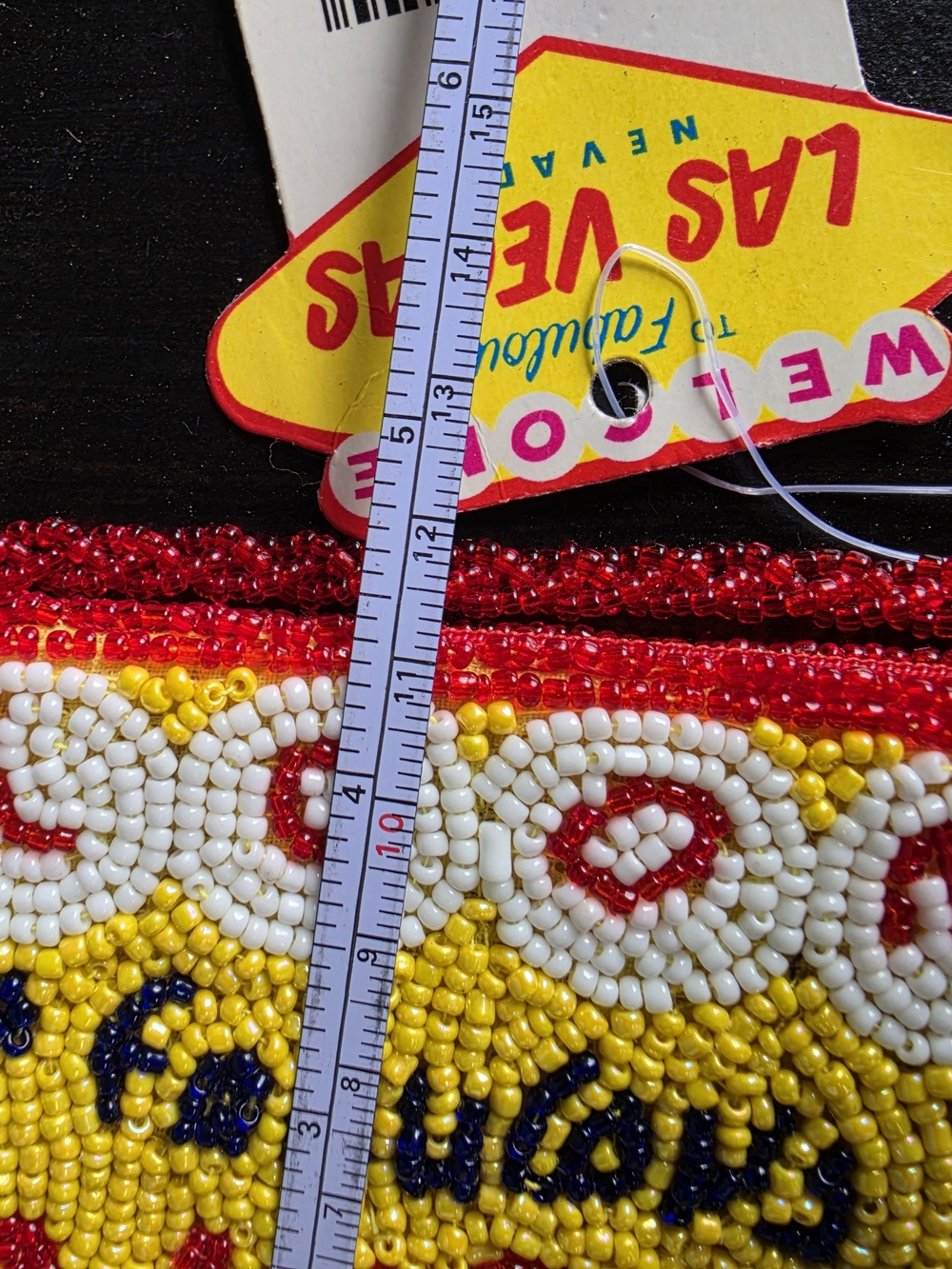 Vintage Las Vegas Sign  Beaded Crossbody Bag - Yellow & Red - Picture 5 of 7